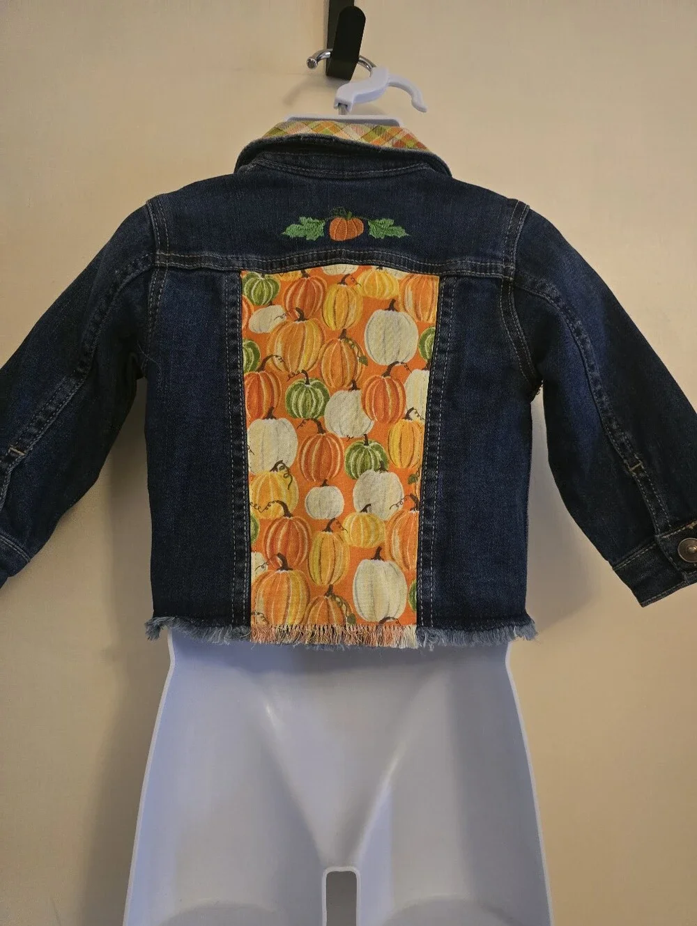 Wonder Nation 12M One of a Kind Pumpkin Denim Jacket Fall Harvest Embroidered